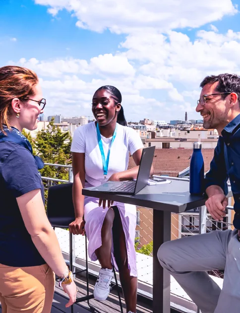 87seconds colleagues talking on a rooftop